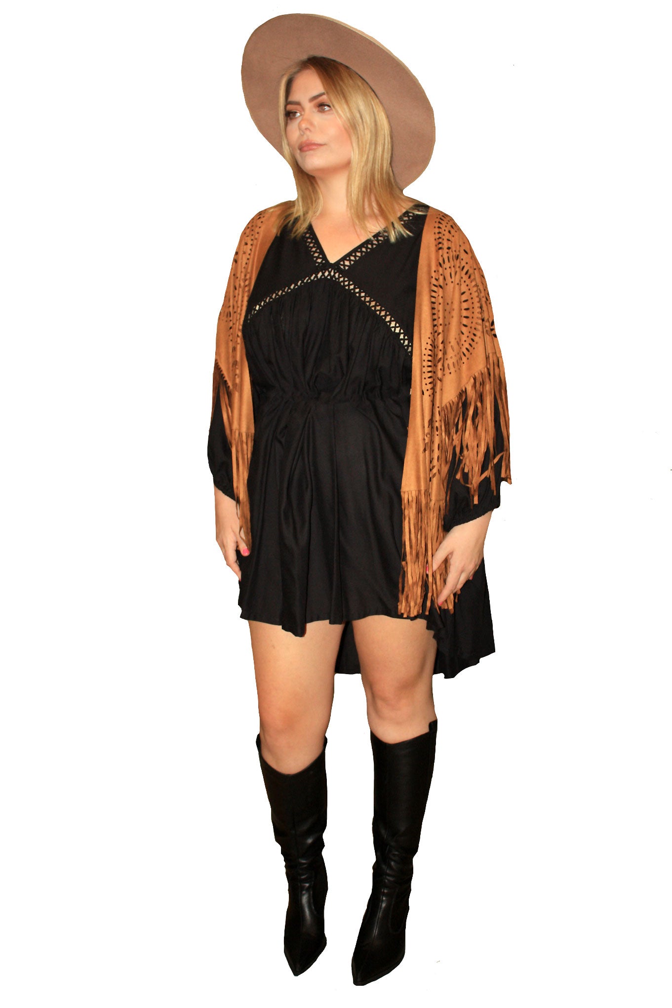 Fringe Flower Cape - Toffee