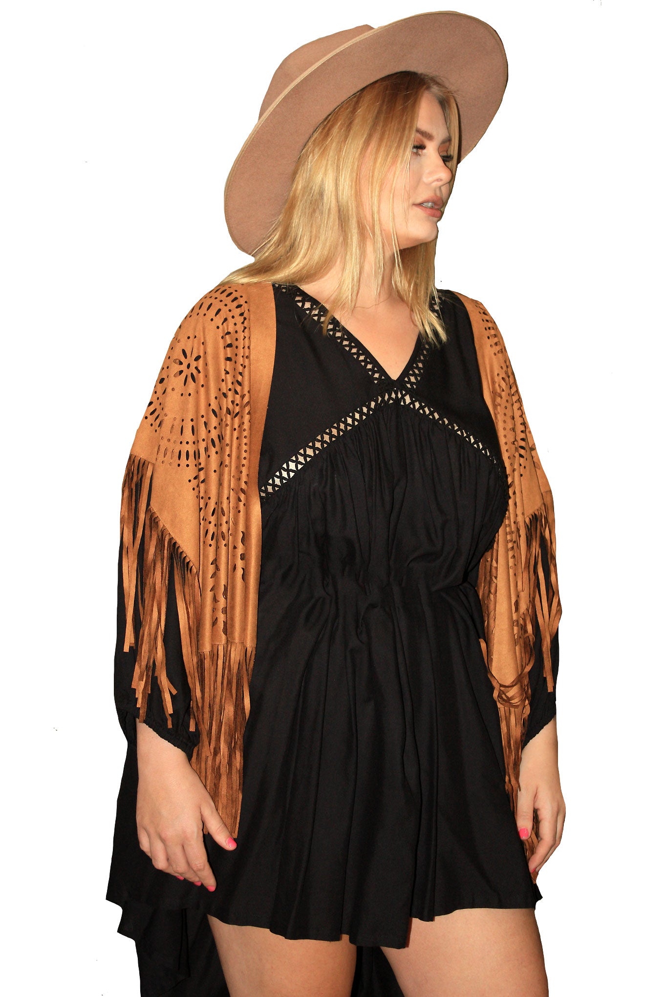 Fringe Flower Cape - Toffee