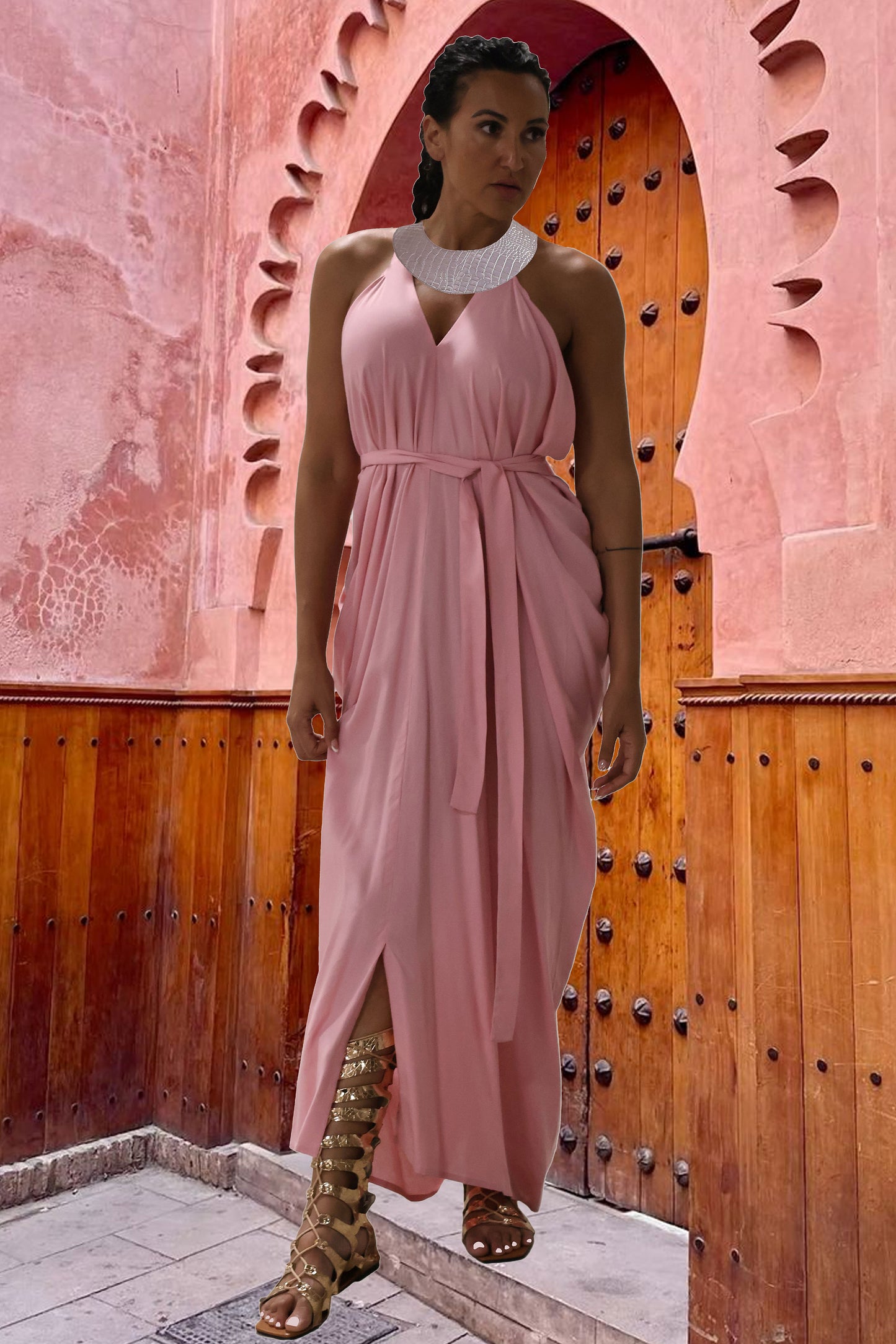 Cleopatra Crocodile Metallic Dress - Pink