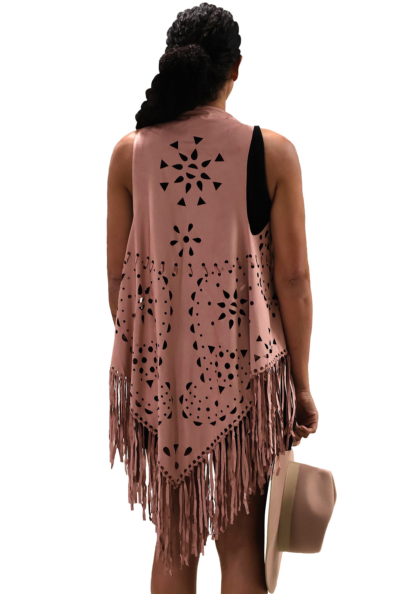 Fringe Vest - Dusty Rose