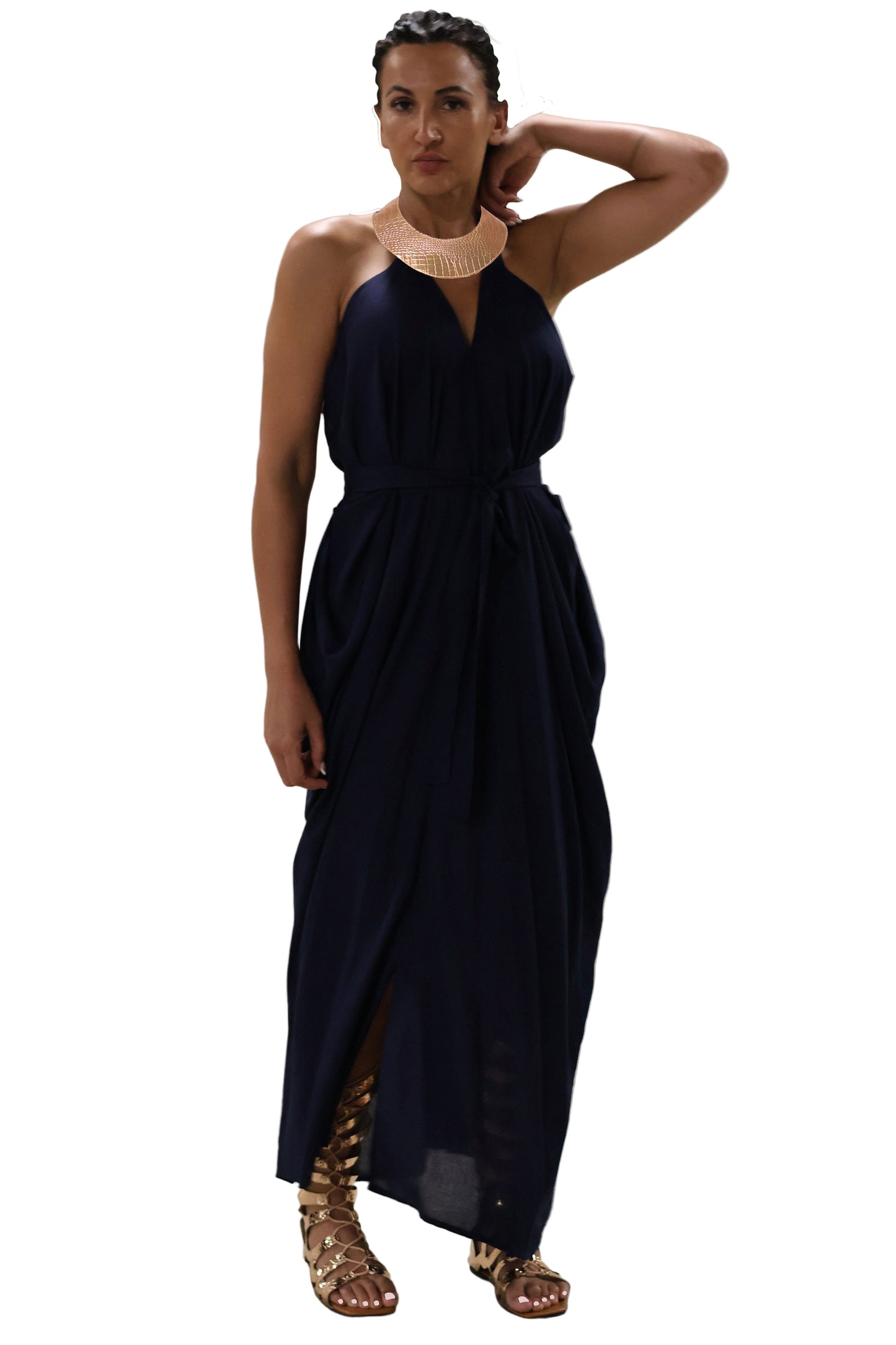 Cleopatra Crocodile Metallic Dress - Navy