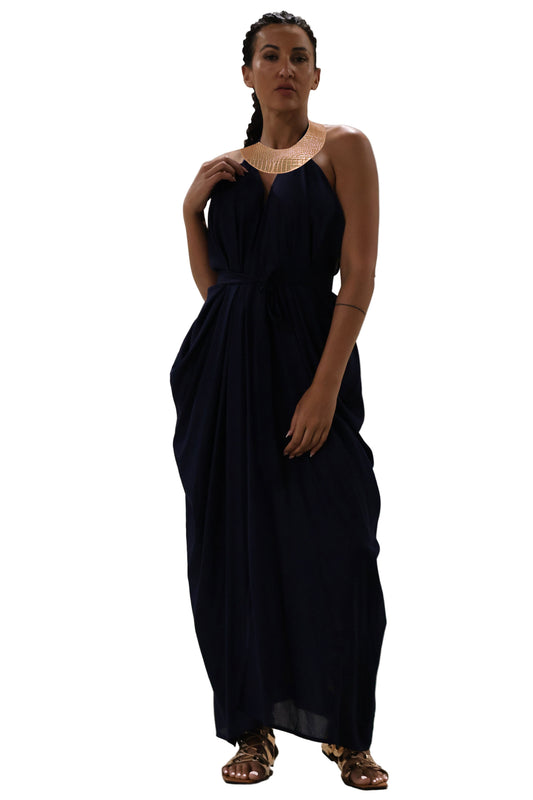 Cleopatra Crocodile Metallic Dress - Navy