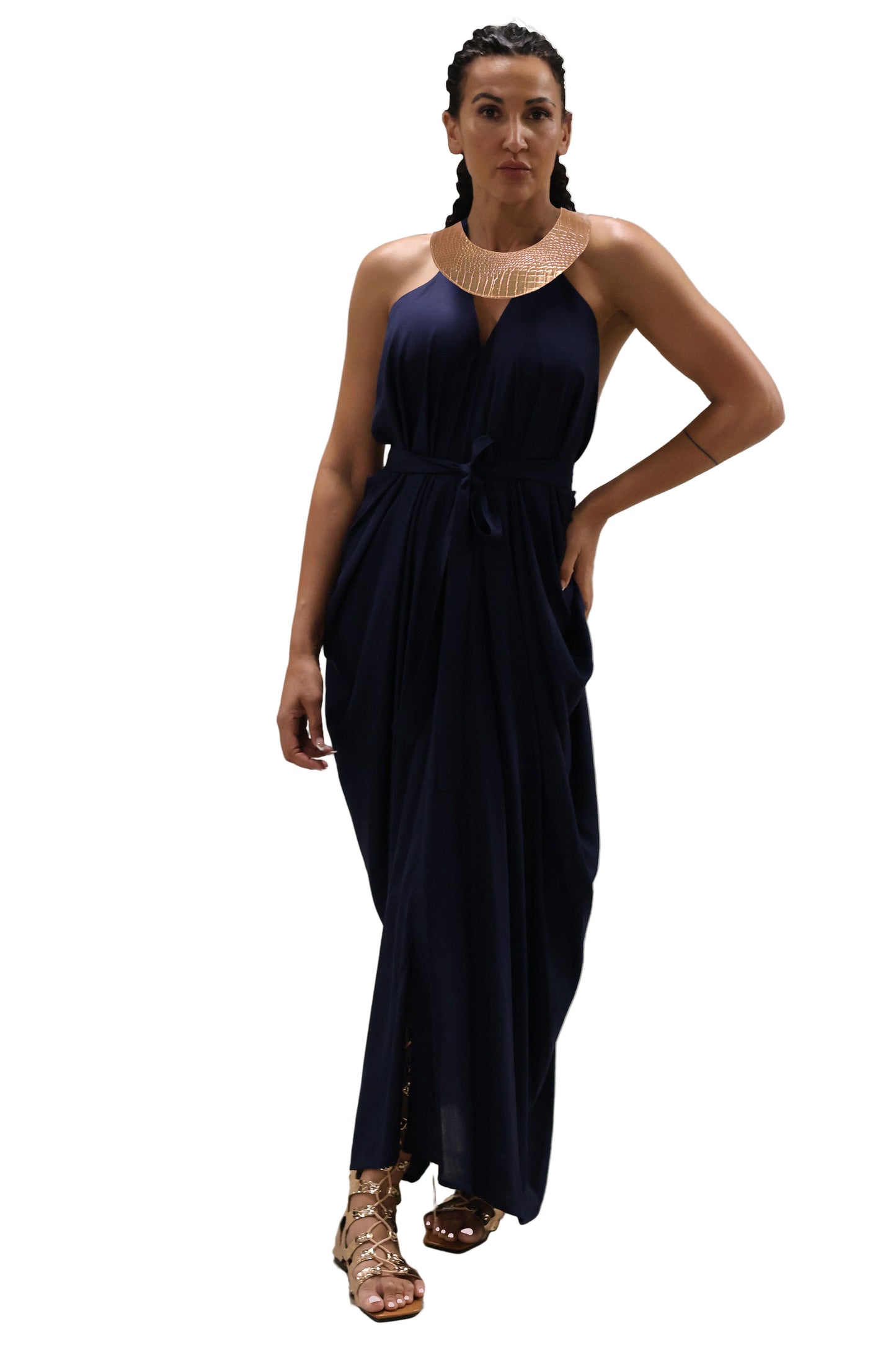 Cleopatra Crocodile Metallic Dress - Navy