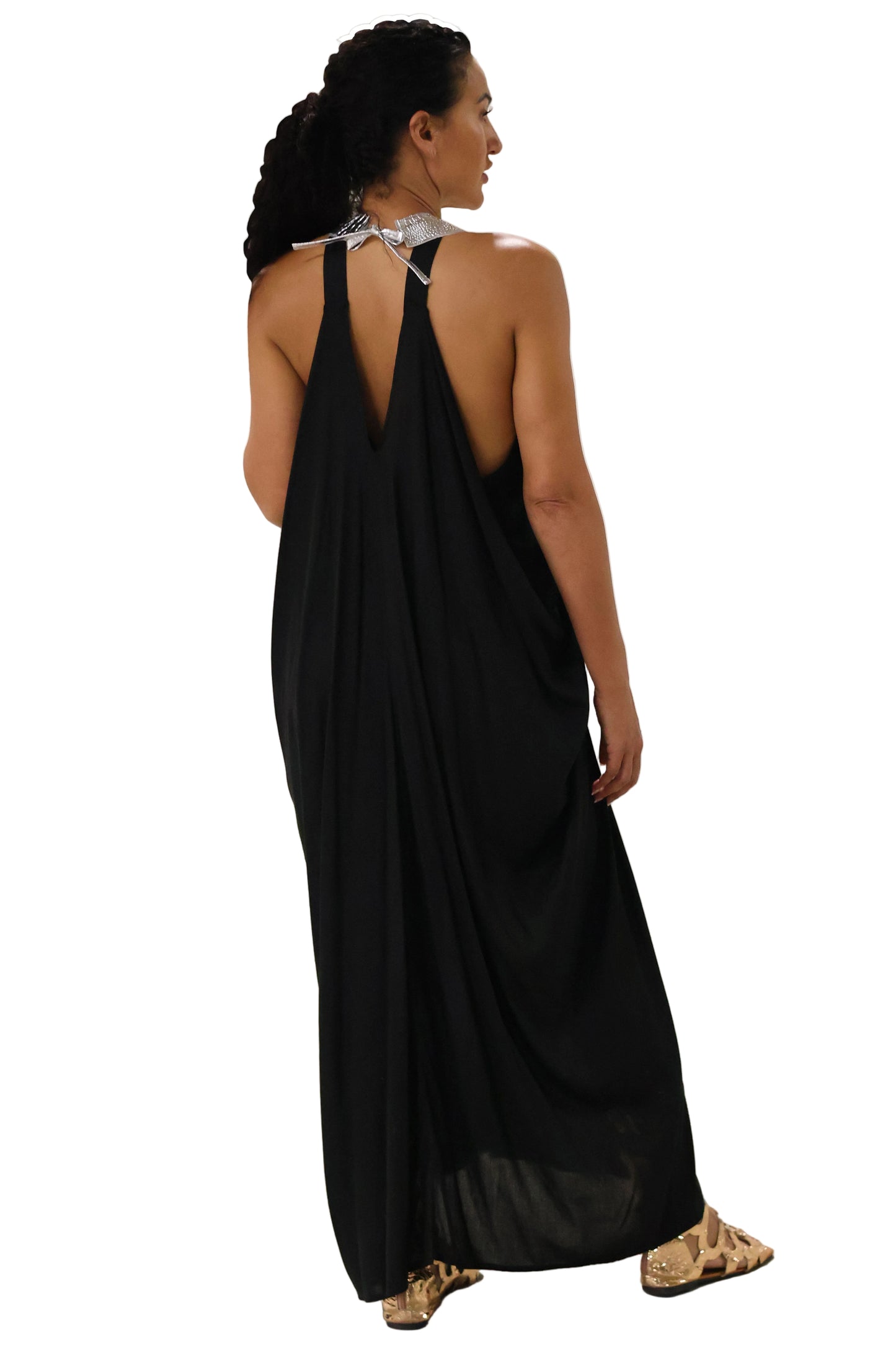 Cleopatra Metallic Crocodile Collar Dress - Black