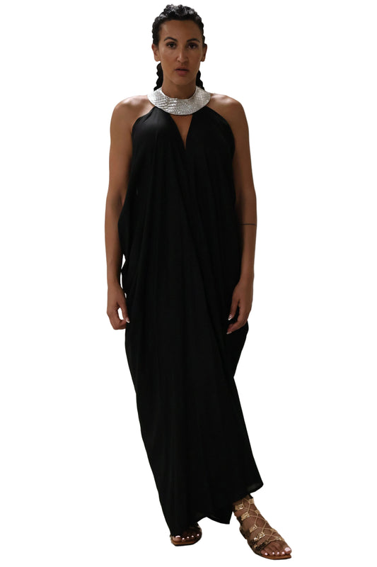 Cleopatra Metallic Crocodile Collar Dress - Black