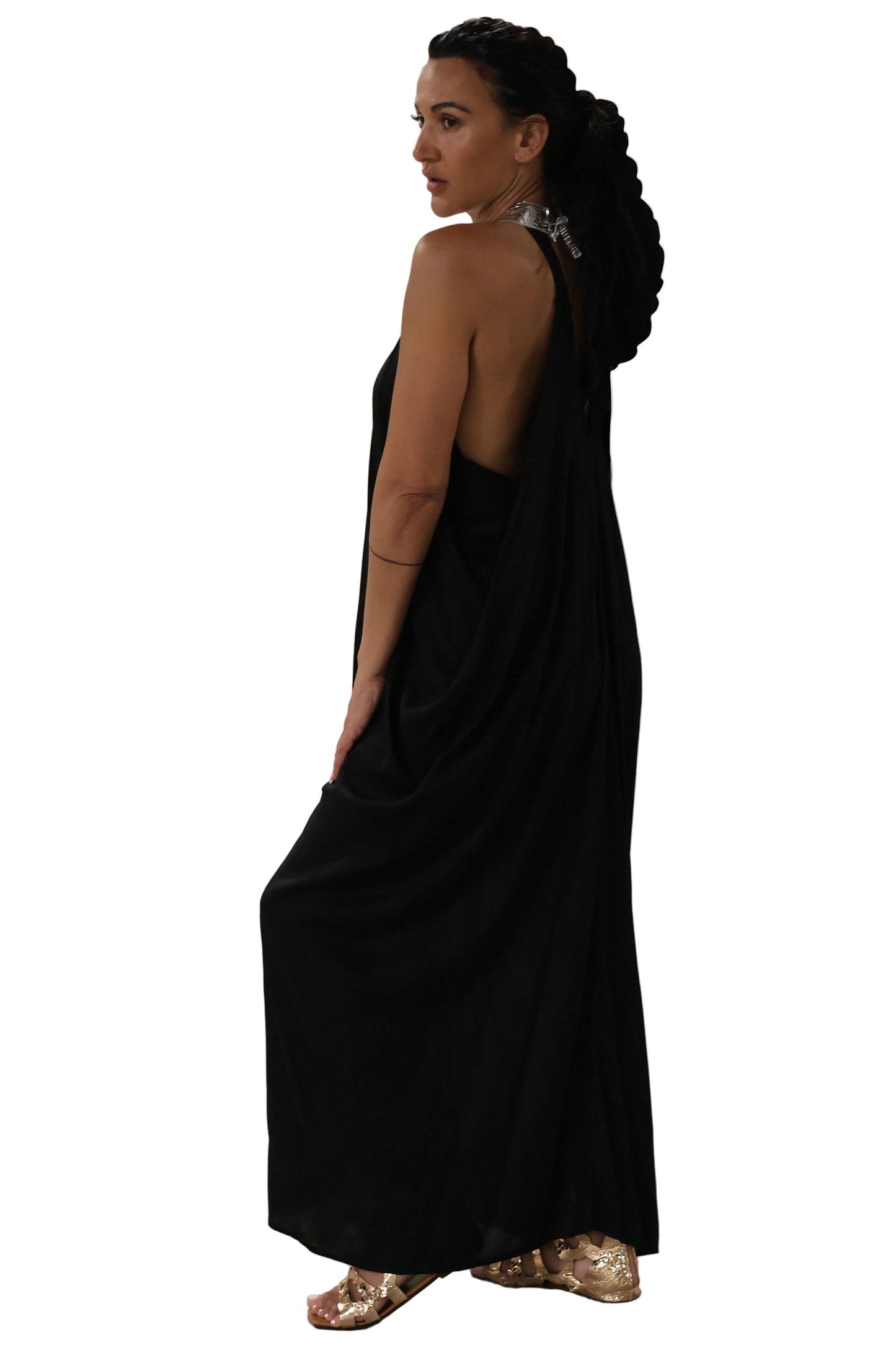Cleopatra Metallic Crocodile Collar Dress - Black