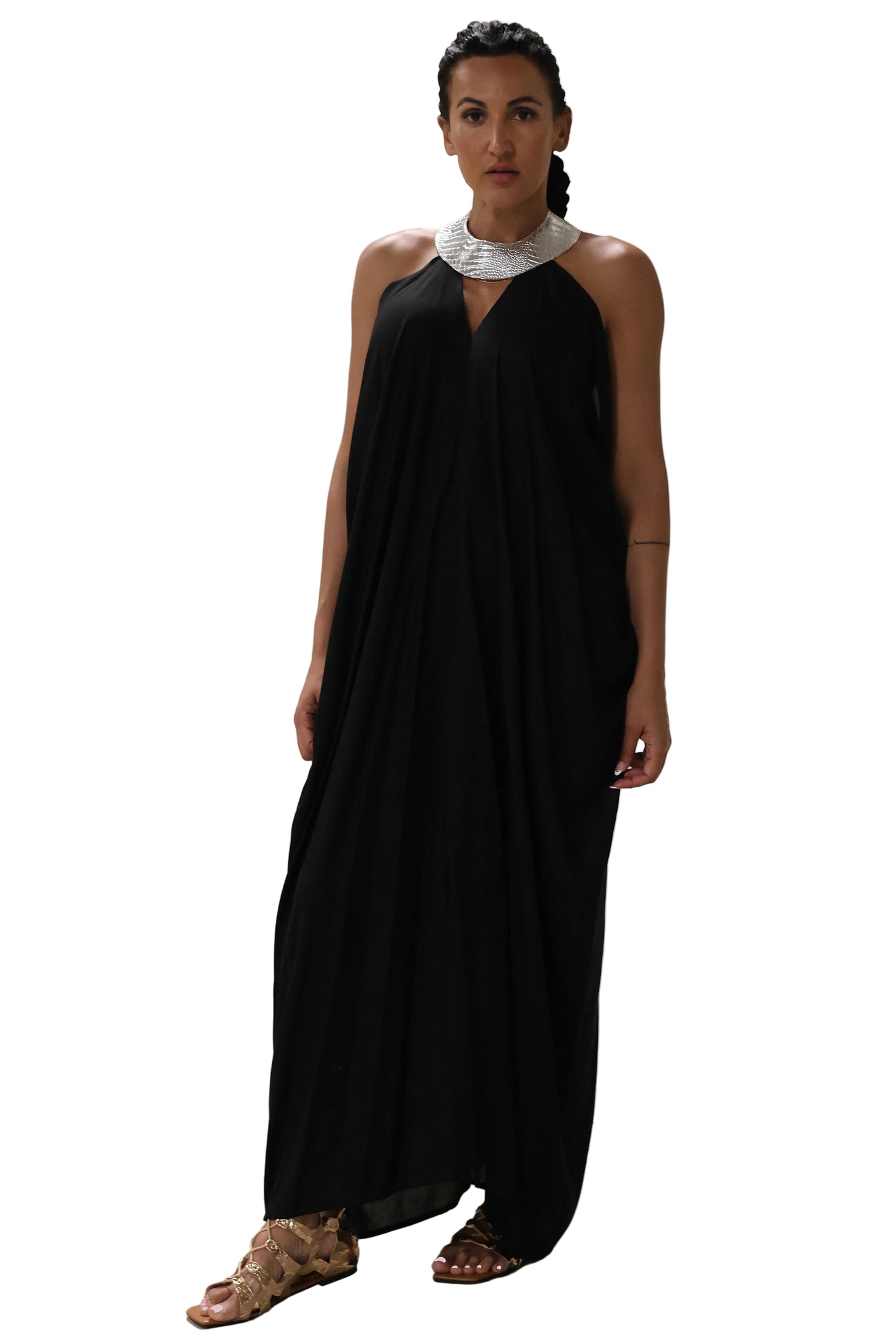 Cleopatra Metallic Crocodile Collar Dress - Black