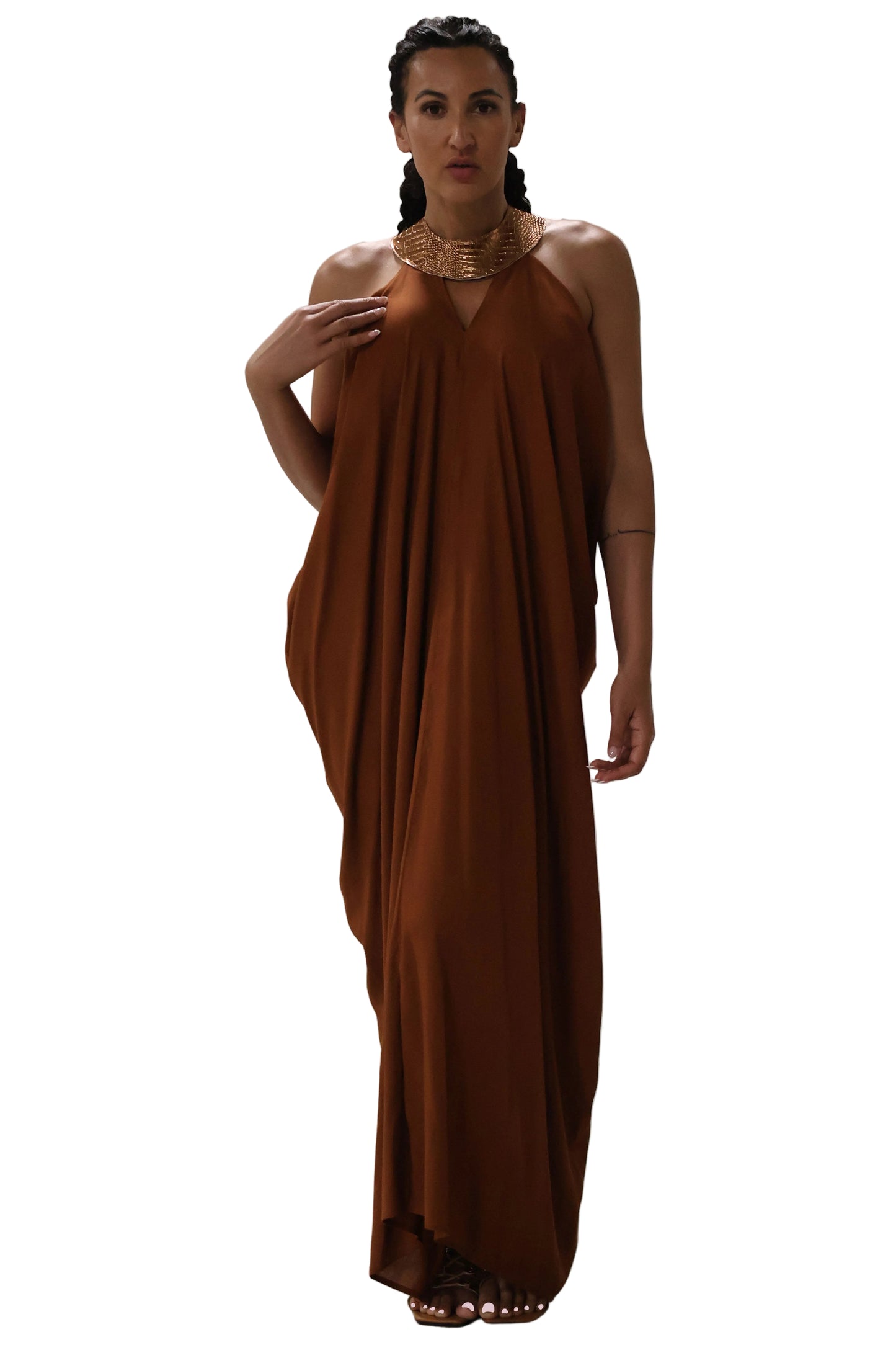 Cleopatra Crocodile Metallic Dress - Coffee
