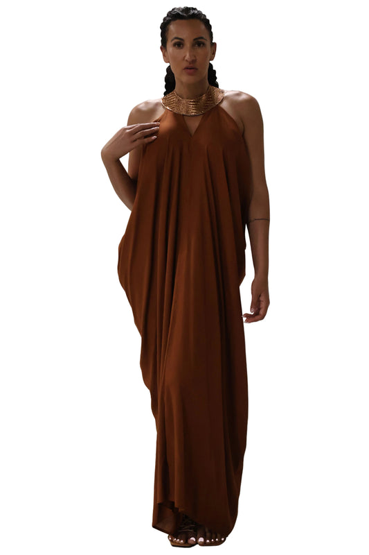 Cleopatra Crocodile Metallic Dress - Coffee
