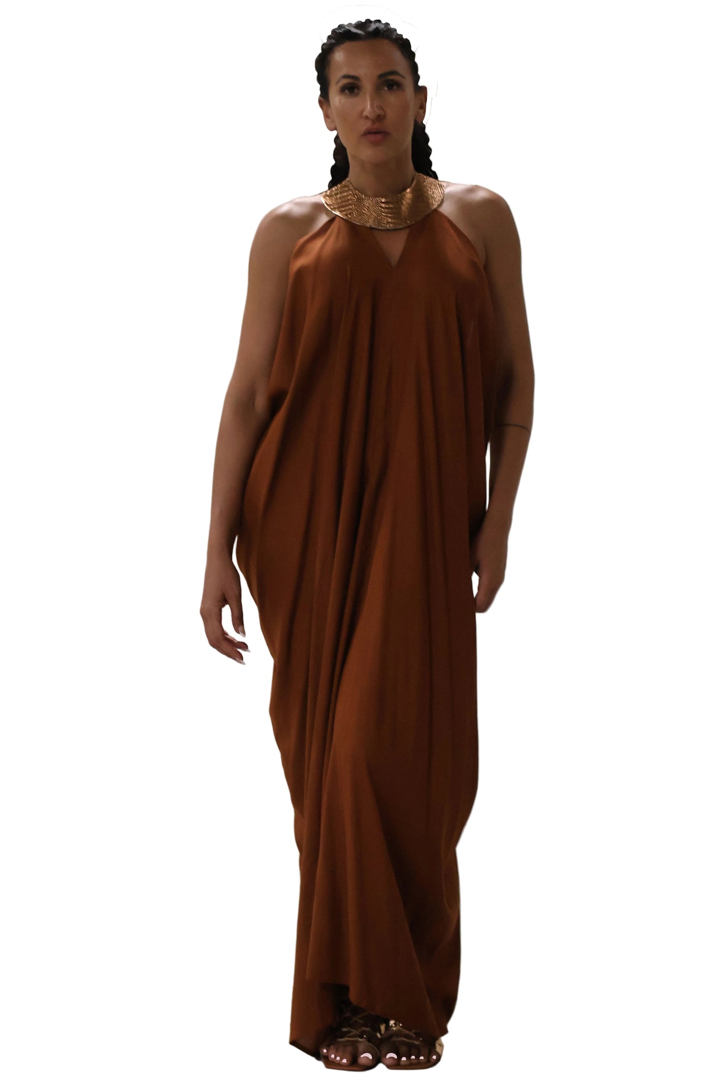 Cleopatra Crocodile Metallic Dress - Coffee
