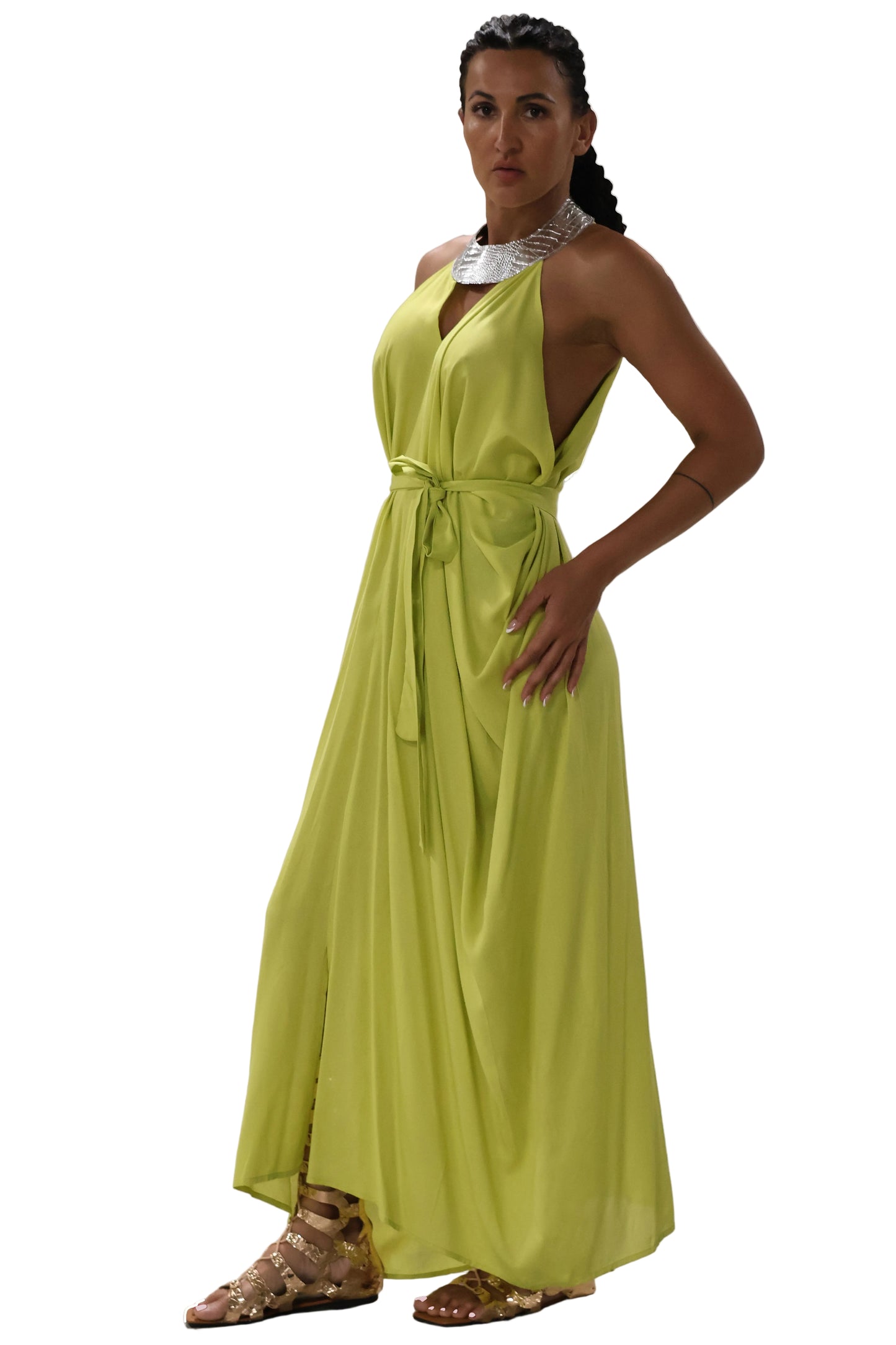 Cleopatra Crocodile Metallic Dress - Lime