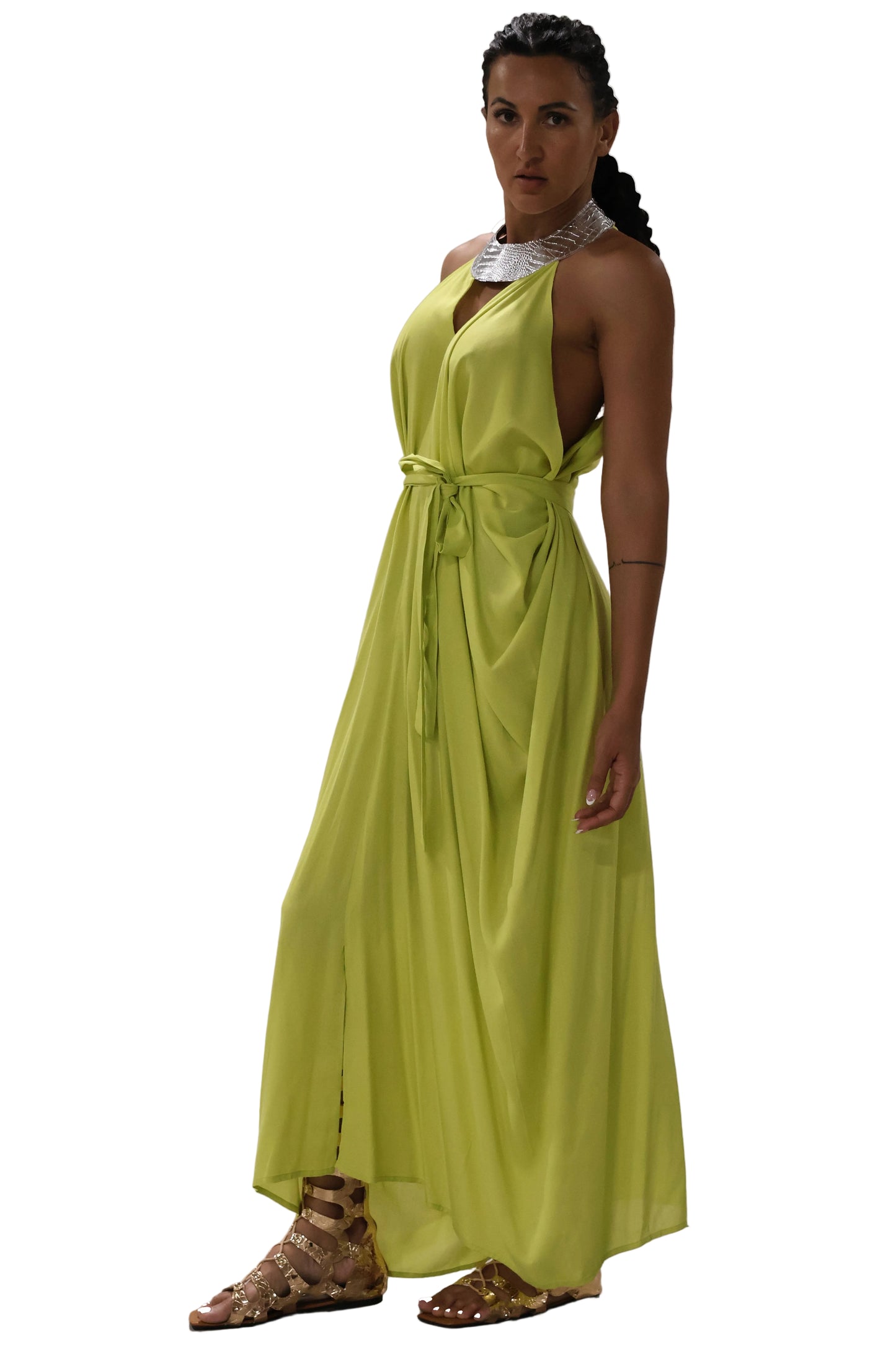 Cleopatra Crocodile Metallic Dress - Lime