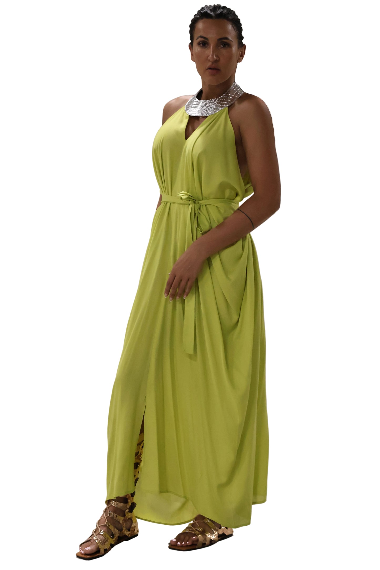 Cleopatra Crocodile Metallic Dress - Lime