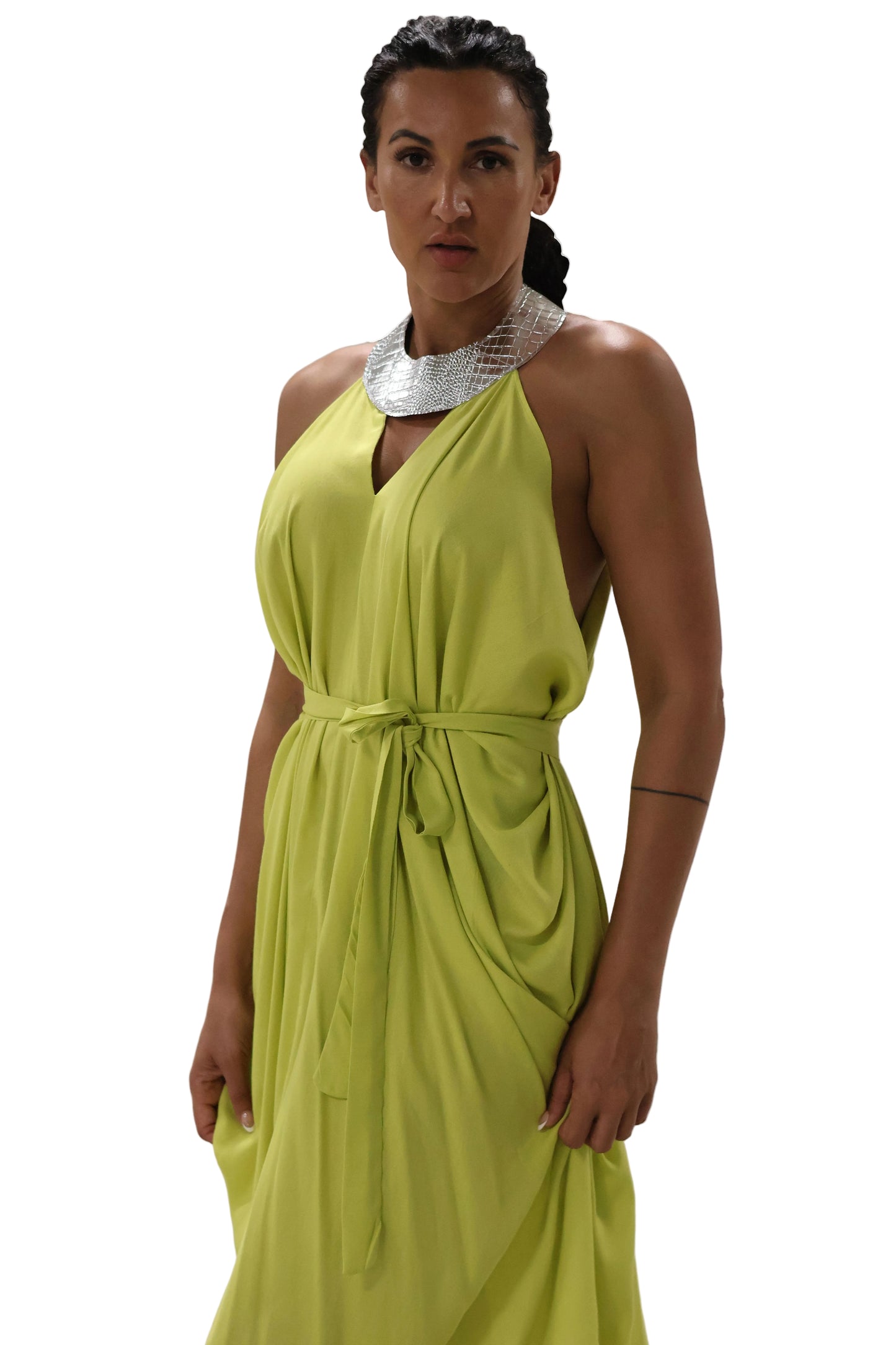 Cleopatra Crocodile Metallic Dress - Lime