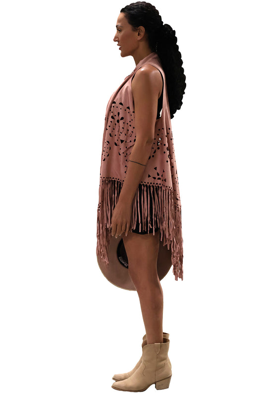Fringe Vest - Dusty Rose