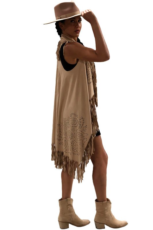 Fringe Vegan Vest - Sand